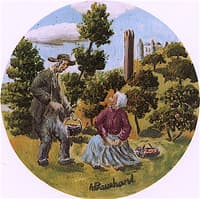 Peasant Couple after Picking Fruit (design for painted plate)