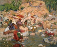 Arab Women Washing Clothes in a Stream