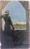 Young Man Crowned with a Wreath, Looking into the Distance from an Old Building