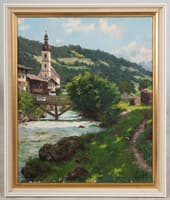 Süddeutsche Landschaft mit Wallfahrtskirche