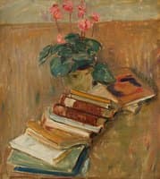 Still life with flowers and books