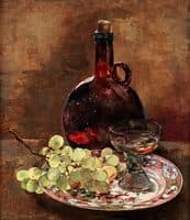 Still-Life with Grapes and Glass Bottle