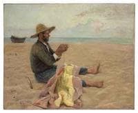Fisherman mending Spanish Ensign