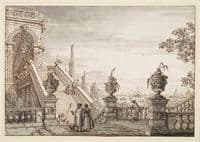 A capriccio with a monumental staircase