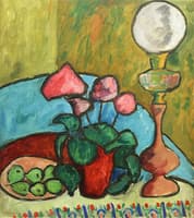 Still Life with Kerosene Lamp and Cyclamen