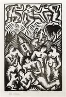 Eight Nudes and Horseman in a Landscape