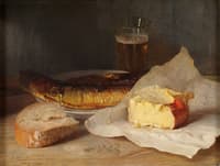 Still life with fish, cheese and bread