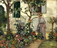 Woman watering Flowers