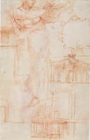 A Draped Female Figure (possibly an Amazon) and Architectural Studies (verso)