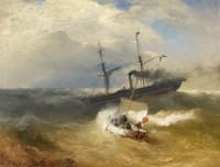 Steam Ship and Sailing Boat in Rough Seas