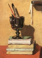 Vase and Books on a Red Table