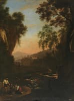 Landscape with Fisherman Family at Dusk