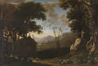 Mountain Landscape with Hut and Vegetables