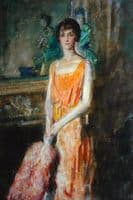 Woman in Orange Dress by the Mirror