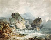 A Bay on a Rocky Coast with a Man Running