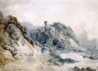 A Shipwreck on a Rocky Coastline, with a Ruined Castle