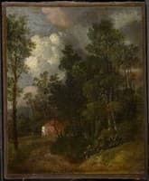 A Wooded Landscape with Figures by a House