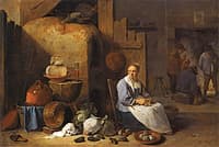 A Barn Interior with a Maid Preparing Vegetables