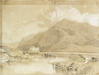 Kilchurn Castle, with the River Orchy; Loch awe and Ben Cruachan beyond