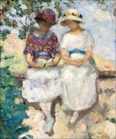 Two Girls Seated on a Wall