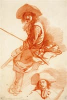A Mounted Horseman with a Study of a Head and Shoulders below