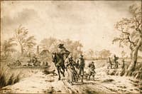 Autumn Landscape with Travelers and a Ferry Boat