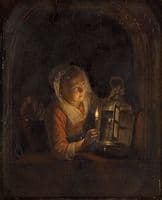 Girl at the window with lantern