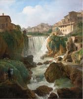 A View Of The Cascades At Tivoli With An Artist Sketching And Other Figures