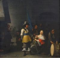 Interior of a Guardroom with Soldiers, an officer and a Young Woman