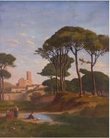 Italianate Landscape With Figures Near A Stream