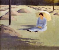 Mabel Knights Seated in a Hayfield