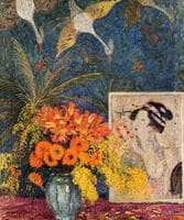 Still Life: Vase of Flowers and Engraving of a Japanese Wood