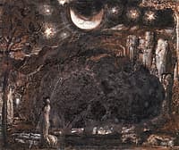 A Shepherd and His Flock under the Moon and Stars