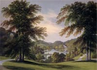 View of the Lake and Bridge at Stourhead, with the Temple of Apollo and the Pantheon