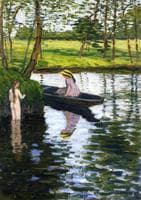 Summer Landscape with Girl and Boat