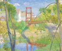 Red Bridge Over River