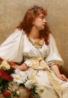Girl in White with Chrysanthemums
