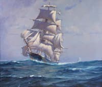 Racing Clipper Ship Adding Sail
