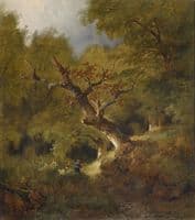 Forest landscape with hunter