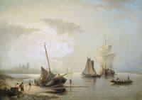 Sailboats off the Dutch coast in morning light.