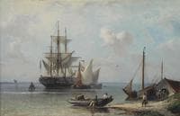 A moored three-master near the Dutch coast