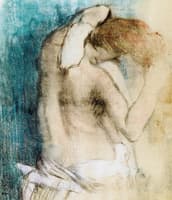 Female Nude, Standing, Half Nude View and Wiping Her Neck