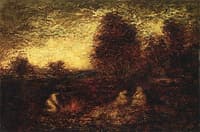 Indian Encampment / Three Figures, Campfire and Tents