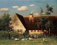 Children and Geese in Front of a Farmouse