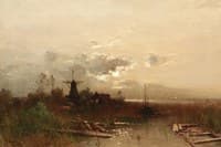 Landscape with windmill in the moonlight