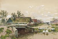 Landscape with Geese on the Riverbank