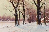 Snowy alley and village houses