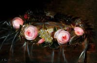 Wreath of pink roses and myrtle