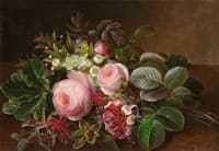 A bunch of roses, myrtle and honeysuckle