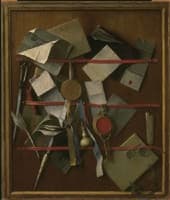 Trompe-l'oeil Still-Life:  Letter Rack with Writing Implements